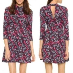 Rebecca Taylor Mystic Floral Mock Neck Keyhole Back Fit & Flare Burgundy Dress 6